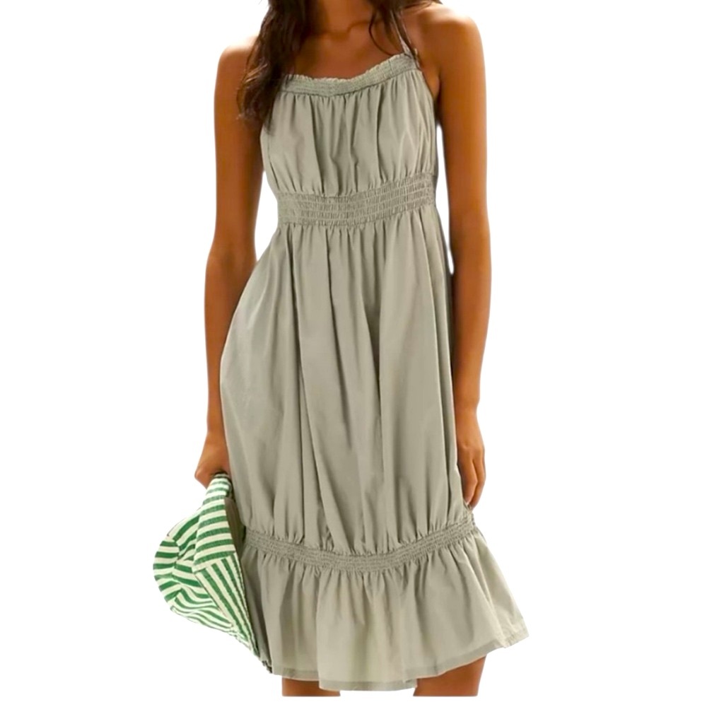 NWT Anthropologie Daily Practice Tiered High-Low Midi Dress Size L Ruched Blue